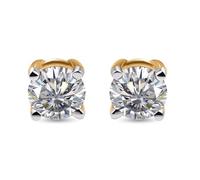 Lab Grown Diamond Stud Earrings in 14K Yellow Gold - 1 Ct Round Brilliant Solitaire Studs for Women - VS Clarity G-H Color - Fine Jewelry Gift