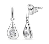 Lab Grown Diamond Teardrop Dangle Earrings 0.12 Ct - Rhodium Overlay Sterling Silver - SI-GH Diamond Cluster Drop Earrings with Push Back - Women’s Luxury Jewellery