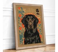 Lab in Bloom Eclectic Framed Wall Art Print A1 (84.1×59.4cm) Oak, Wall Decor for Living Room, Bedroom, Office & Home, Ready to Hang, Art Gift