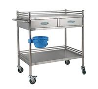 Lab Medical Cart Stainless Steel Rolling Trolley - 2-Tier Drawer Cart for Clinics, Hospitals - Max Load 100kg - Versatile Equipment for Lab