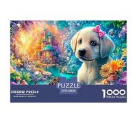 Lab Pup with Bow Amid Colorful Fairy-tale Scenery 1000 Piece Jigsaw Puzzle Cute Pet Dog Brainteasing Fun for Adults & Kids 38x26cm/1000pcs