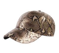 LABANCA Unisex Snakeskin Baseball Cap PU Leather Casual Trucker Baseball Cap Hat, Coffee, M/L
