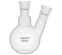 Labasics 2 Neck Flat Bottom Boiling Flask, 24/40 Joint, Borosilicate Glass, Heat Resistant for Distillation and Laboratory Experiments, 250ml