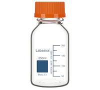 Labasics Borosilicate Glass Media Storage Bottle with Orange GL45 Cap, for Laboratory Storage, 1 Pack, 250 ml