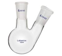 Labasics Glass 100ml 2 Neck Round Bottom Flask RBF, with 24/40 Center and Side Standard Taper Outer Joint, 100ml