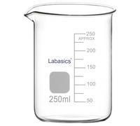 Labasics Glass Beaker, 1 Pack Borosilicate Glass Graduated Low Form Griffin Beaker with Pouring Spout Lab Beaker, 250 ml, High temperature resistance, Laboratory use