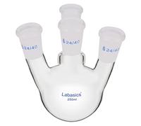 Labasics Round Bottom Flask with 4 Upright Necks, Heavy Wall Borosilicate Glass Round Bottom Boiling Flask with 24/40 Standard Taper Outer Joint, for Laboratory Use, 250 ml