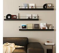 Labasuan Set of 3 Wall Mounted Metal Magazine Rack, File Storage Organizer Display Brochure Holder, Modern Floating Shelves, for Files, Newspapers, Magazines Organization(Black,80cm/31.5in)
