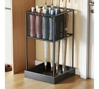 Labasuan Square Umbrella Stand Storage Rack Barrel Bucket, Metal Umbrella Holder for Entryway, Umbrella Rack or Cane Holder with Small Basket and Draining Tray(Black)