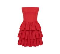 Labeca Women's Mila Drapped Linen Strapless Mini Dress in Red | Size: Medium Labeca Red M