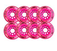 Labeda Whips Roller Hockey Wheels - Pink X-Soft Hilo Set 76mm/80mm - 8-Pack with Evo Spacers