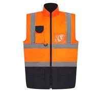 LABEL APPAREL Hi Vis Men Bodywarmer High Visibility Reversible Workwear Reflective Tape Sleeveless Waistcoat for Men - Orange/Navy - M