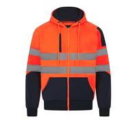 LABEL APPAREL Hi Vis Men's Hoodie Longsleeve Reflective Tape Hooded Winter Zipper Jacket Security High Visibility Workwear Sweatshirt for Men UK - 5XL - Orange/Navy