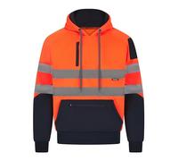 LABEL APPAREL Hi Vis Mens Hoodie Reflective Tape Pullover Winter Hooded Jacket Warm Safety Security Workwear Jumper For Men UK -Orange/Navy - 2XL