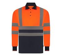 LABEL APPAREL Hi Vis Mens Shirt Long Sleeve Regular Fit Collared Neck Safety Security Winter Workwear Top for Men - UK - 2XL Orange/Navy