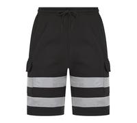LABEL APPAREL Hi Vis Men's Shorts High Visibility Work Wear Reflective Tape Cargo Short Bottom Trousers Multi Pocket Safety Half Pants for Men - Black - M