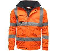 LABEL APPAREL Hi Vis Viz Bomber Jacket High Visibility Workwear Two Tone Safety Security Hooded Padded Waterproof Taped Seams Work Wear Coat Top Plus Sizes, Orange, M