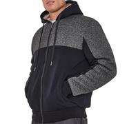 LABEL APPAREL Men’s Fur-Lined Zip-Up Hoodie - Ultra-Warm Winter Jacket with Plush Lining, Adjustable Hood & Pockets - Casual Two-Tone Fleece Sweatshirt Black Two Tone (Medium)