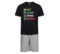 Label Cutters Mens Short Pyjamas Funny Novelty Designs 2PC Night WEAR PJ Sets M,L,XL,XXL New (Black - Eat Sleep Drink Repeat - XXL)