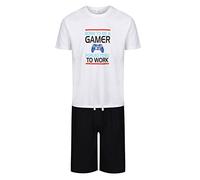 Label Cutters Mens Short Pyjamas Funny Novelty Designs 2PC Night WEAR PJ Sets M,L,XL,XXL New (White - Born to Be A Gamer - XXL)