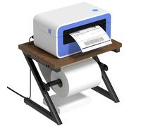 Label Holder for Rolls and Fan-fold Labels, with Wooden Panel and Metal Bracket Thermal Shipping Label Stand, Suitable for Any Thermal Label Printer