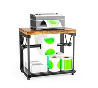 Label Holder for Rolls and Fan-Fold Labels, Wooden Sticker Dispenser for Desktop Thermal Printer, Sticker Roll Holder Organizer, Shipping Label Stand for Home, Office, Small Business (Black)