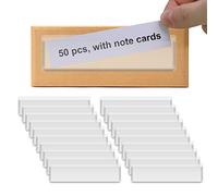 Label Holders Adhesive Shelf Tags - Fushing 50Pcs Clear Plastic Labels for Storage Bins with Name Label Badge Inserts, Removable Adhesive Pockets for Shelf Mailbox Binders Drawers Cabinets (50)