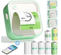 Label Maker Machine, HD Mini Sticker Printer with 7 Rolls Paper, Portable Thermal Print Pod Supports 12-57mm Papers, Bluetooth Pocket Printer for Home, Kitchen, School, Compatible Phone&Tablet (Green)