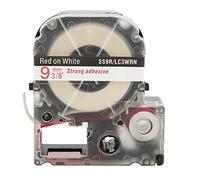 Label Maker Tape, Durable PET Plastic, 9mm X 8m Gold on Black - Scratch, High Low Temperature Durable, Ideal for Label Printers (9mm red Text on White Background)