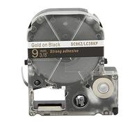 Label Maker Tape High Temperature Resistance Durable Scratch Proof PET Stickers for Label Printer LW Series Jin Gong SR230C SR530C SR550C 9mm Width 8m Length Transparent Design (9mm Gold On Black)