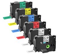 Label Maker Tape Replacement for Brother TZe151,TZ251,TZ451,TZ551,TZ651,TZ751,Black on Clear/White/Red/Blue/Yellow/Green,1"x 26.2ft,Compatible with Brother PT-P710BT,PT-D610BTVP,PT-D610BT,6 Pack