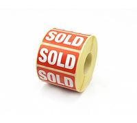 Label Metrics - 1,000 Self Adhesive - SOLD Labels/stickers. Red & White. Ideal for Retailers, Markets, Auction Houses.
