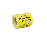 Label Metrics - Printed Labels/Stickers Proof of Postage Obtained 50mm x 25mm. Yellow Labels with Black Text, Ideal for envelopes and parcels. (500 Labels)