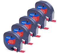 Label Orison Label Tape 91223 S0721680 Black on Red Compatible with Dymo Letratag Tape Plastic Label Tapes Cassette 12 mm x 4 m (10 inches x 13 feet), Pack of 5