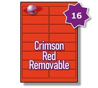 Label Planet® 16 Per Sheet, 5 Sheets (80 Crimson RED Removable Labels) Matt, Crimson Coloured Labels on A4 Paper with Removable Adhesive for Desktop Printers 991 x 339mm, LP16/99 CCRDRR