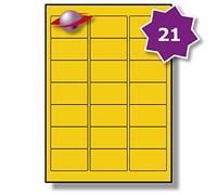 Label Planet® 21 Per Page/Sheet, 25 Sheets (525 Sticky Yellow Labels), Blank Plain Matt Quality A4 Coloured Paper Stickers, for Laser/Copier/Inkjet Printer, UK LP21/63C, 63.5 x 38.1 MM, Colour Coding