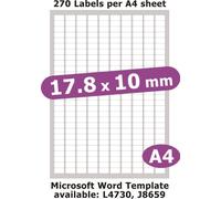 Label Planet® 270 Per Page/Sheet, 5 Sheets (1350 Sticky Small Micro Labels), White Blank Matt Plain A4 Stickers, for Laser/Copier or Inkjet Printer, UK LP270/18, 17.8 x 10 MM, General/All Purpose