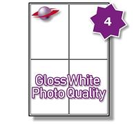 Label Planet® 4 Per Page/Sheet 10 Sheets (40 Large Sticky Photo Gloss Labels) White Glossy A4 Permanent Printable Stickers On Laser/Inkjet Printers, 99.1 x 139MM UK LP4/99 GWPQ, Multi-Purpose
