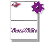 Label Planet® 4 Per Page/Sheet, 25 Sheets (100 Large Gloss Labels), White Glossy A4 for Product Packaging/Branding/Logo/Stickers, for Laser Printers Only, UK LP4/99 GW, 99.1 x 139 MM, Multi-Purpose