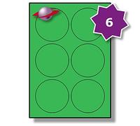 Label Planet® 6 Per Page/Sheet, 10 Sheets (60 Large Green Round Sticky Labels), Matt Permanent A4 Circular Coloured Stickers, LP6/85RC, 85MM Diameter Circles, for All Uses