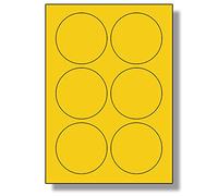 Label Planet® 6 Per Page/Sheet, 100 Sheets (600 Large Yellow Round Sticky Labels), Matt Permanent A4 Circular Coloured Stickers, LP6/85RC, 85MM Diameter Circles, for All Uses