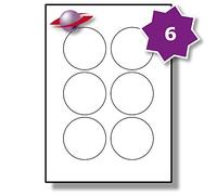 Label Planet® 6 Per Page/Sheet, 25 Sheets (150 Round Sticky Labels), White Matt Paper A4 Circular Circle Pricing Stickers, for Laser/Copier/Inkjet Printer, UK LP6/72R, 72MM Diameter Circles