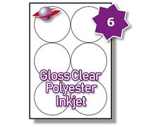 Label Planet® 6 Per Page/Sheet 5 Sheets (30 Large Transparent Round Sticky Labels) Clear Polyester Big Circular A4 Gloss Premium Printable Stickers, 88MM Diameter LP6/88R GCP, Multi-Purpose