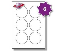 Label Planet® 6 Per Page/Sheet, 5 Sheets (30 Round Sticky Labels), White Blank Plain Matt Paper A4 Circular Circle Pricing Stickers, for Laser/Copier/Inkjet Printer, UK LP6/76R, 76MM Diameter Circles