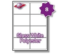 Label Planet® 8 Per Page/Sheet 10 Sheets (80 Gloss White Polyester Sticky Labels) A4 Waterproof Permanent Glossy Plastic Printable Stickers, Laser Printers Only, 99.1x67.7mm LP8/99 GWP Outdoor/Marine