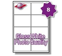 Label Planet® 8 Per Page/Sheet 5 Sheets (40 Sticky Photo Gloss Labels) White Glossy A4 Permanent Printable Premium Stickers On Laser/Inkjet Printers, 99.1 x 67.1MM UK LP8/99 GWPQ, Multi-Purpose