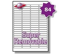 Label Planet® 84 Per Sheet, 25 Sheets (2100 Super Removable Labels). Matt White Labels Rounded Corners 46 x 11.1mm, LP84/46GREM.