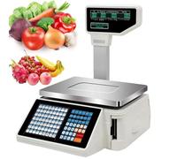 Label Printing Scale 30kg/66lb, Commercial Digital Counting Scale with 63 Shortcut Keys, Receipt Printing, Double-Sided Display for Retail Outlet and Food Shop