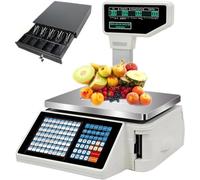 Label Printing Scale Electronic Computing Scale with Thermal Printer and Pole Display, 30kg Capacity, Ideal for Retail, Food, and Meat Shops