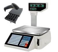 Label Printing Scale, Price Computing Scale with Double Display, Electronic Weight Scale for Retail Store & Supermarket, Thermal Printer, for Supermarket, Retail, Butcher Shop machine+gun+cashbox